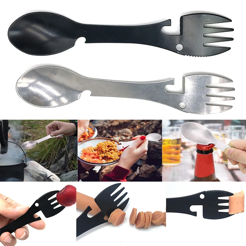 5 in 1 Outdoor Camping Survival Tool Fork Cutter Spoon Bottle/Can Opener Portable Multifunctional EDF88