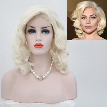 

RONGDUOYI Short Wavy Synthetic Lace Front Wigs for Women Side Part Blonded High Temperature Fiber Hair Glueless Lace Blond Wig