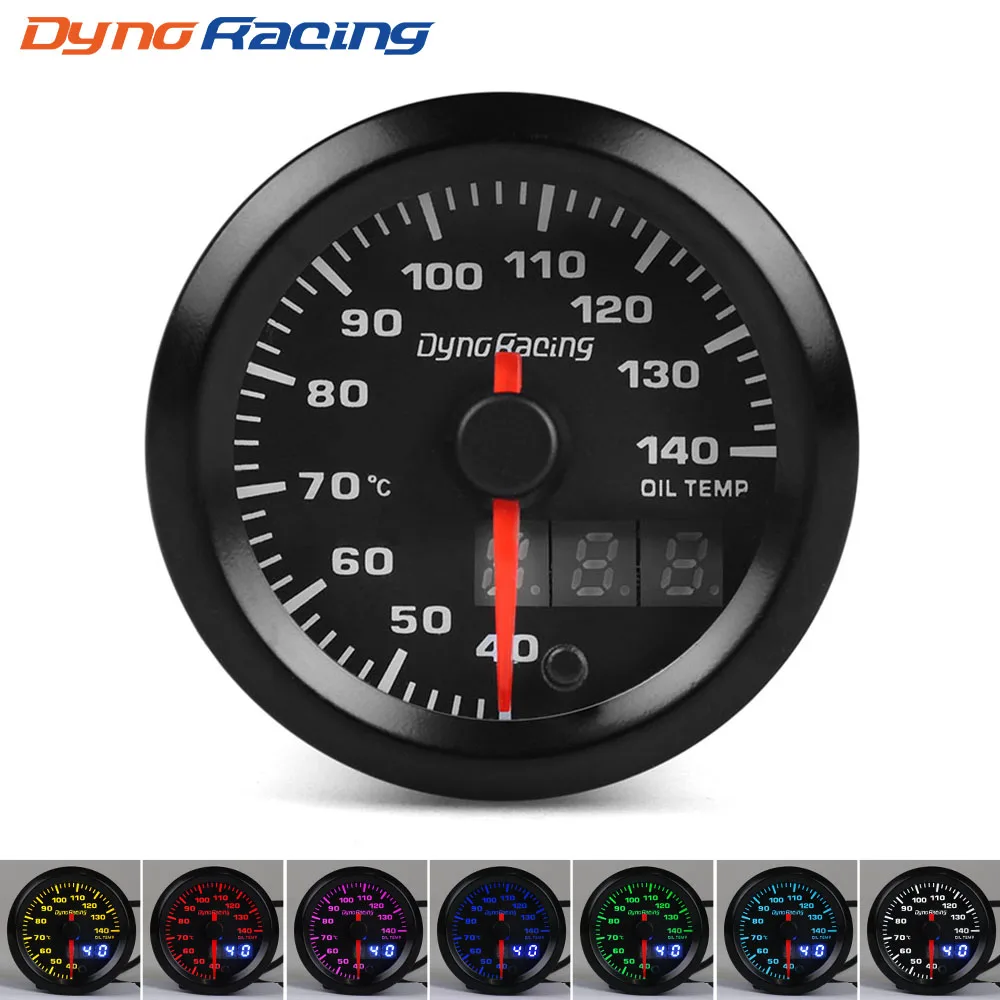 Dynoracing-52mm-Dual-Display-Oil-temp-Gauge-7-colors-Led-40-140-Celsius-Oil-temp-meter