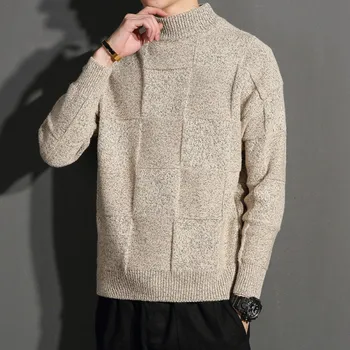 

Men's Half Turtleneck Sweater Shirt Plaid Knit Sweater Men's Clothes Christmas Sweater Men's Clothing 2019 Winter Men's Pullover