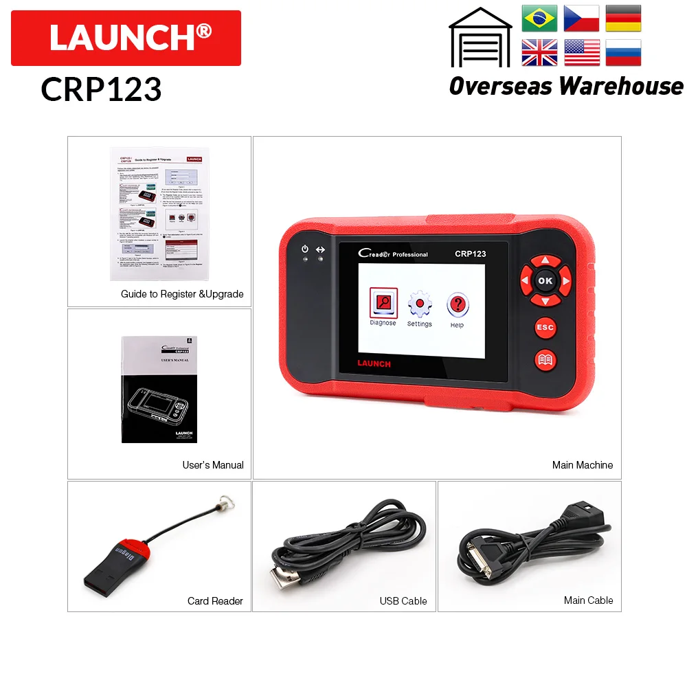 Launch X431 Creader CRP123 сканер кода obd2 инструмент сканирования Поддержка ABS, SRS, трансмиссия и двигатель CRP 123 же как Creader vii