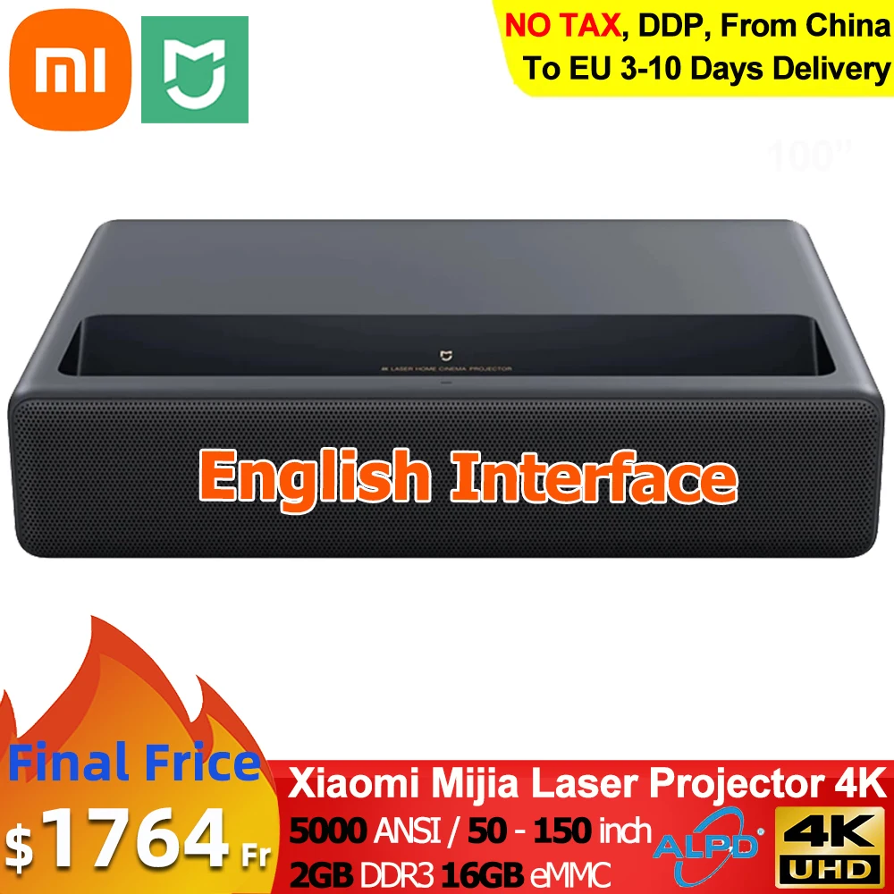 Лазерный проектор Xiaomi Mijia 4K 2 Гб 16 Поддержка английского интерфейса MIUI TV HDR Bluetooth WiFi