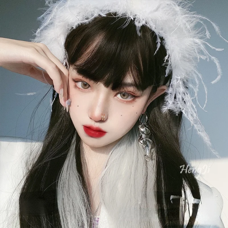 Wig Long Hair Lolita Is Natural and Realistic Online Celebrity Trims Face Hangs Ears Dyes Fake Highlights Jk | Тематическая одежда