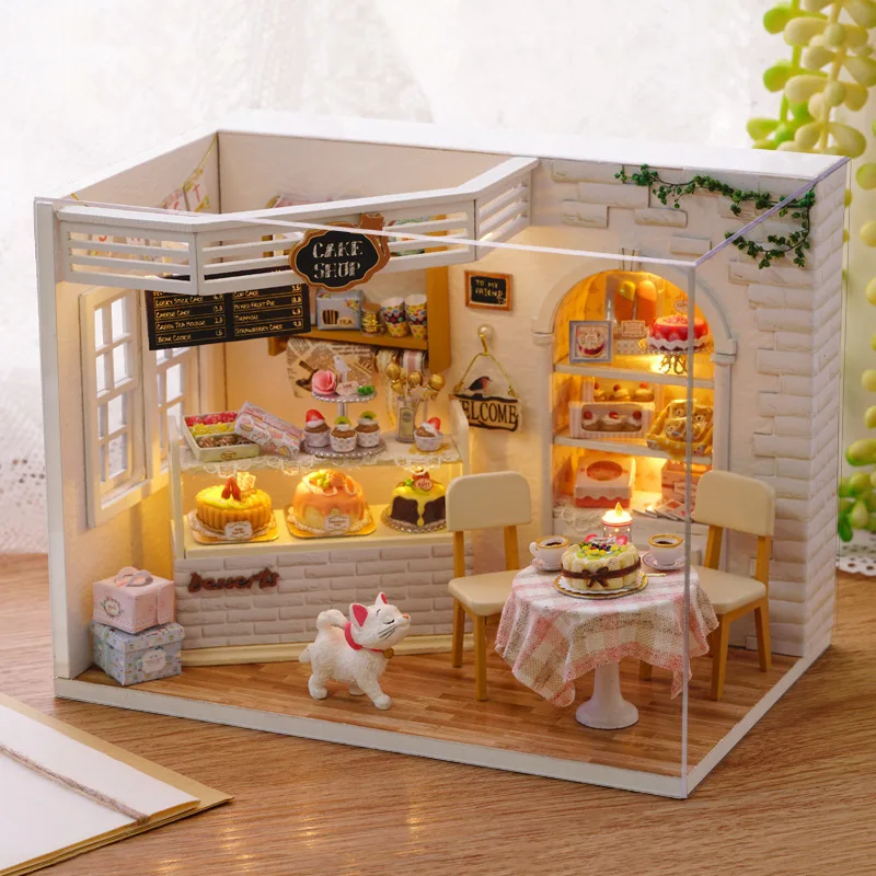 3D Деревянный Миниатюрный Кукольный дом игрушки ручной работы торт дневник магазин DIY кукольный домик мини мебель украшение дома Сборная модель H-014