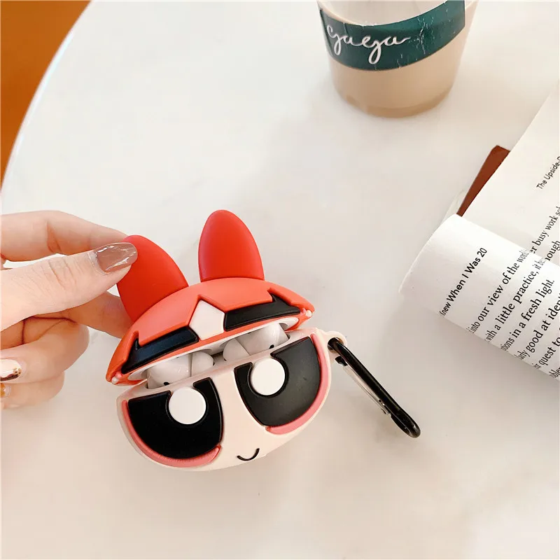 Мультфильм Powerpuff девушки аниме шаблон чехол для наушников для Airpods Pro 3 силиконовый чехол Аксессуары коробка для наушников Coque с крючком