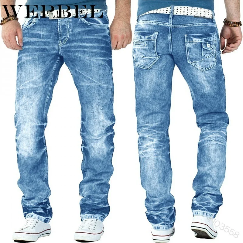 Mandylandy-pantalones vaqueros rasgados para hombre, Jeans ajustados plisados de tendencia Retro recta