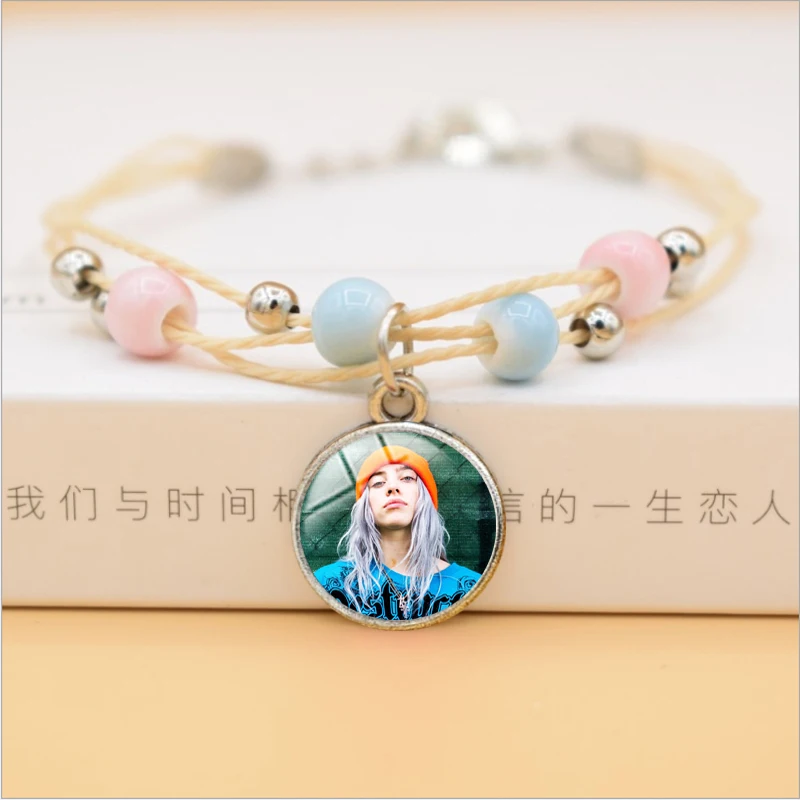 Хип-хоп певец Billie Eilish браслет Bad Guy Art Картина стеклянный купол талисманы керамические браслеты из бисера для женщин фанатов ювелирные изделия
