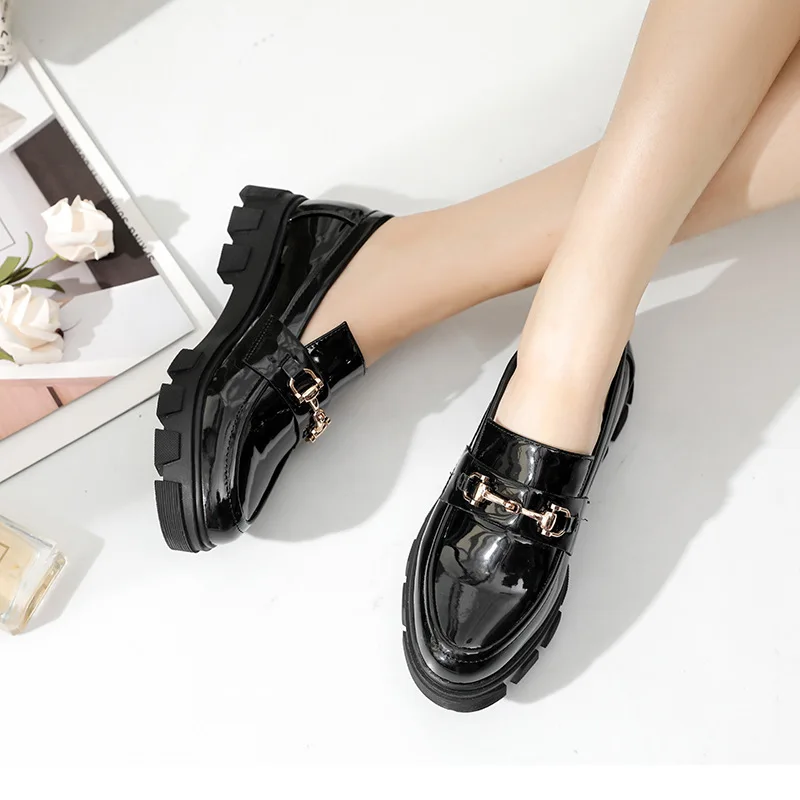 

Thick Bottomed Loafers 2019 Autumn And Winter New Style Korean-style College Style Small Leather Shoes Pointed Flat Student Shoe