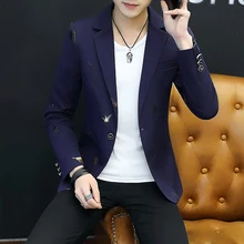 Весна и осень костюм с принтом для выпускного вечера блейзеры Высокое качество Повседневный приталенный Свадебный костюм Блейзер пиджак M-XXXL