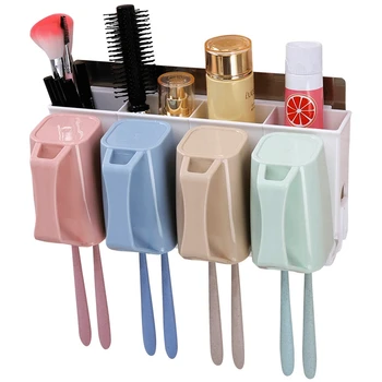 

Bathroom Storage Toothbrush Holder Washing Set Wall Hanging Cup Holder Convenient Save Space Home Mount Rack Bathroom Tools Set