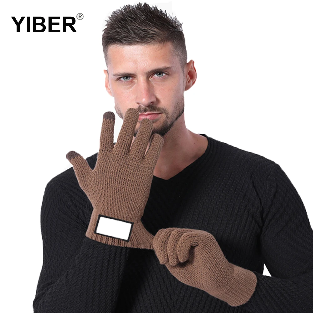 

Winter Men Knitted Gloves Touch Screen High Quality Male Mitten Full Finger Thicken Warm Wool Cashmere Solid Business Gloves
