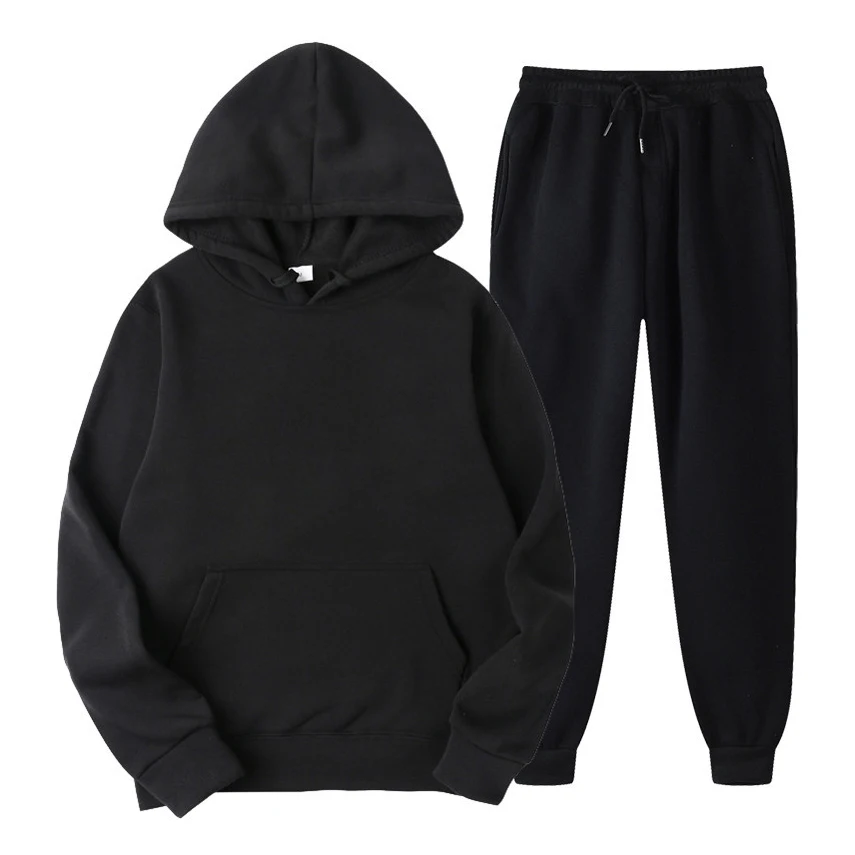 Chándal con capucha para hombre, conjunto de 2 piezas de sudadera y pantalones de chándal con forro polar para primavera y otoño