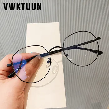 

VWKTUUN Myopia Glasses Frame Women Men Geometric Anti Blue Light Glasses Metal Frame Computer Blue Light Blocking Glasses