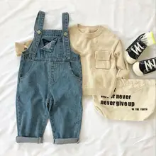 new style girls boys denim overalls autumn fashion kids long pants 1-6 Years HW740