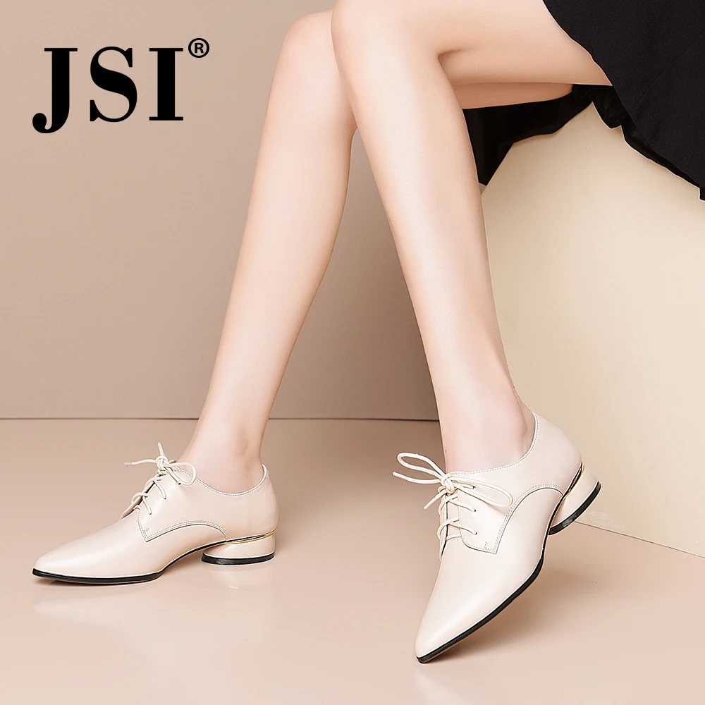

JSI Office Women Flats New Concise Lace-Up Pointed Toe Solid High Quality Cow Leather Fashionable Shoes Comfortable Flats JO434