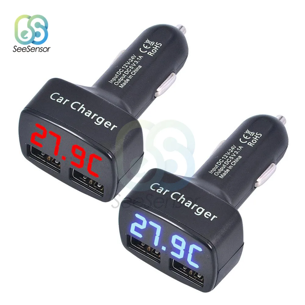 

DC 5V 3.1A 4 In 1 Dual USB Car Charger Voltage Current Temperature Meter Tester Digital LED Voltmeter Ammeter Thermometer