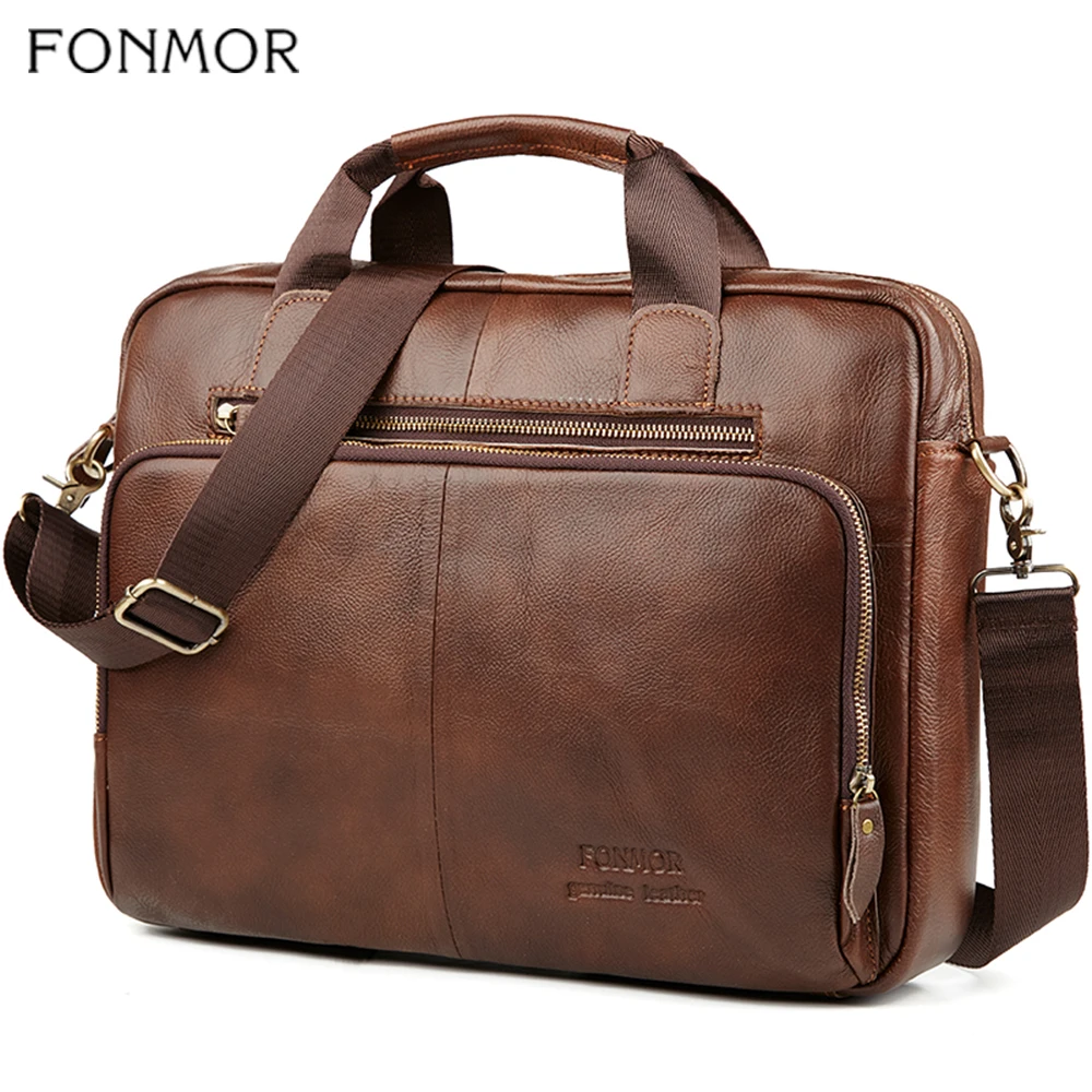 

FONMOR Big Tote Bag For Men Business Genuine Leather 15.6''laptop Briefcase Travel High Quality Causal Shoulder Crossbody Bags
