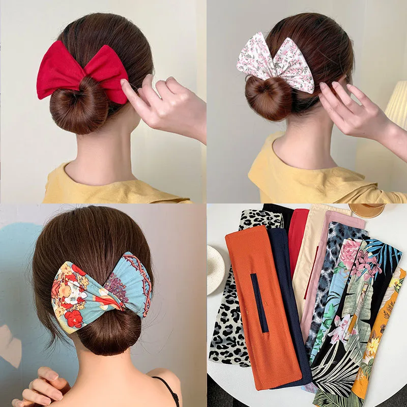 Deft Bun Hair Band Women Printed Headband Bow Donut Bun Maker DIY Hairstyle Braid Tool Ponytail Hair Twist Accessories topknot Deft Bun Hair Band Women Printed Headband Bow Donut Bun Maker DIY Hairstyle Braid Tool Ponytail Hair Twist Accessories topknot