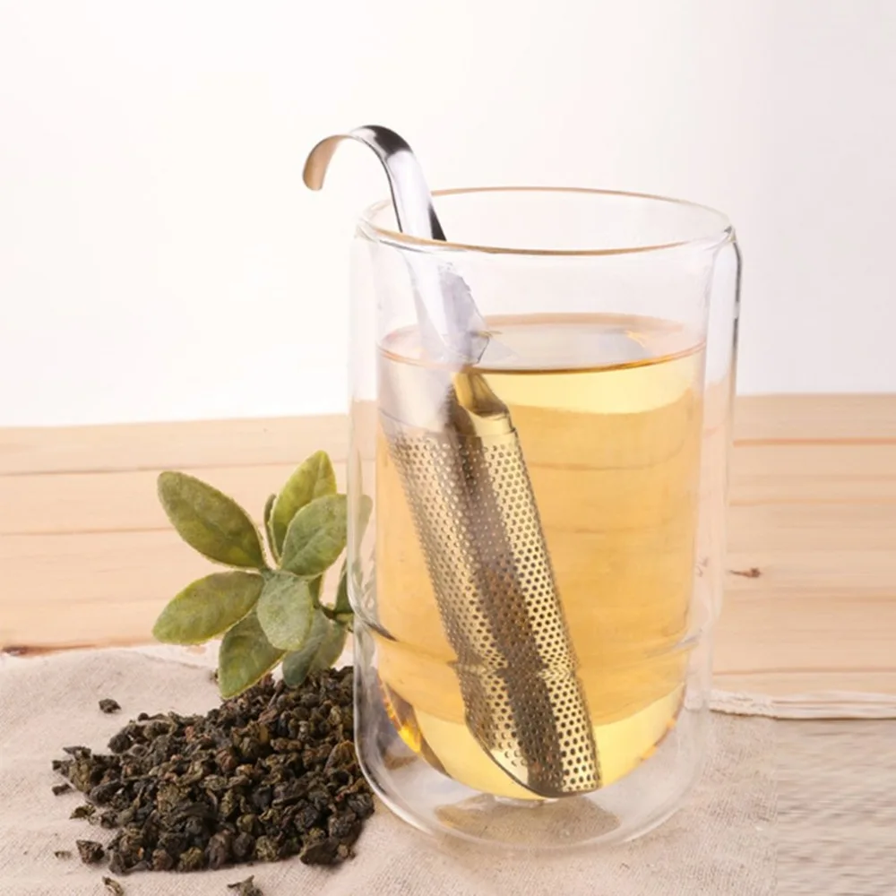 

Stainless Steel Tea Infuser Mesh Tea Strainer filter Curved Handle Tube Pipe Design Touch Holder Tool 2018 new