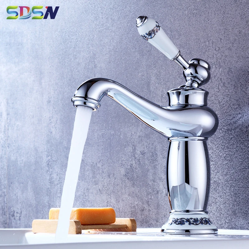 

Chrome Bathroom Basin Faucet SDSN Polished Chrome Basin Sink Fuacet Hot Cold Single Handle Brass Bathroom Mixer Faucet