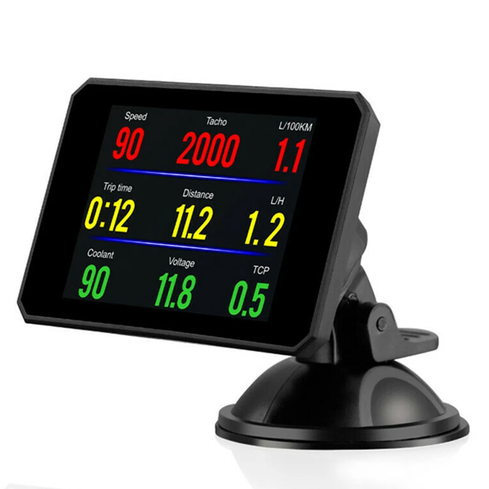 P16 с держателем, умные цифровые часы, система оборотов, одометр, OBD2 метр, универсальный дисплей, сигнализация скорости, Автомобильный многофункциональный