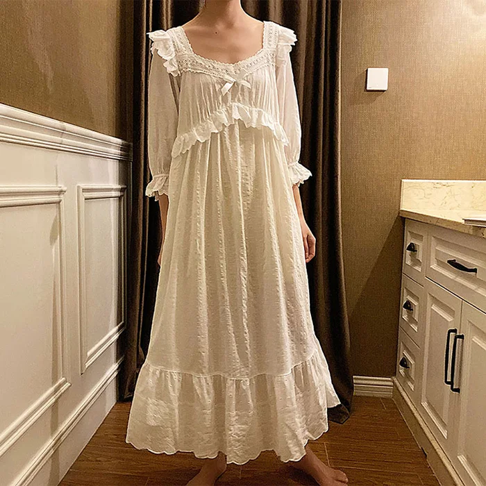 Women nightgowns women nightdresses sleeping dress new women's lolita dress white lace square neck princess sleepshirts