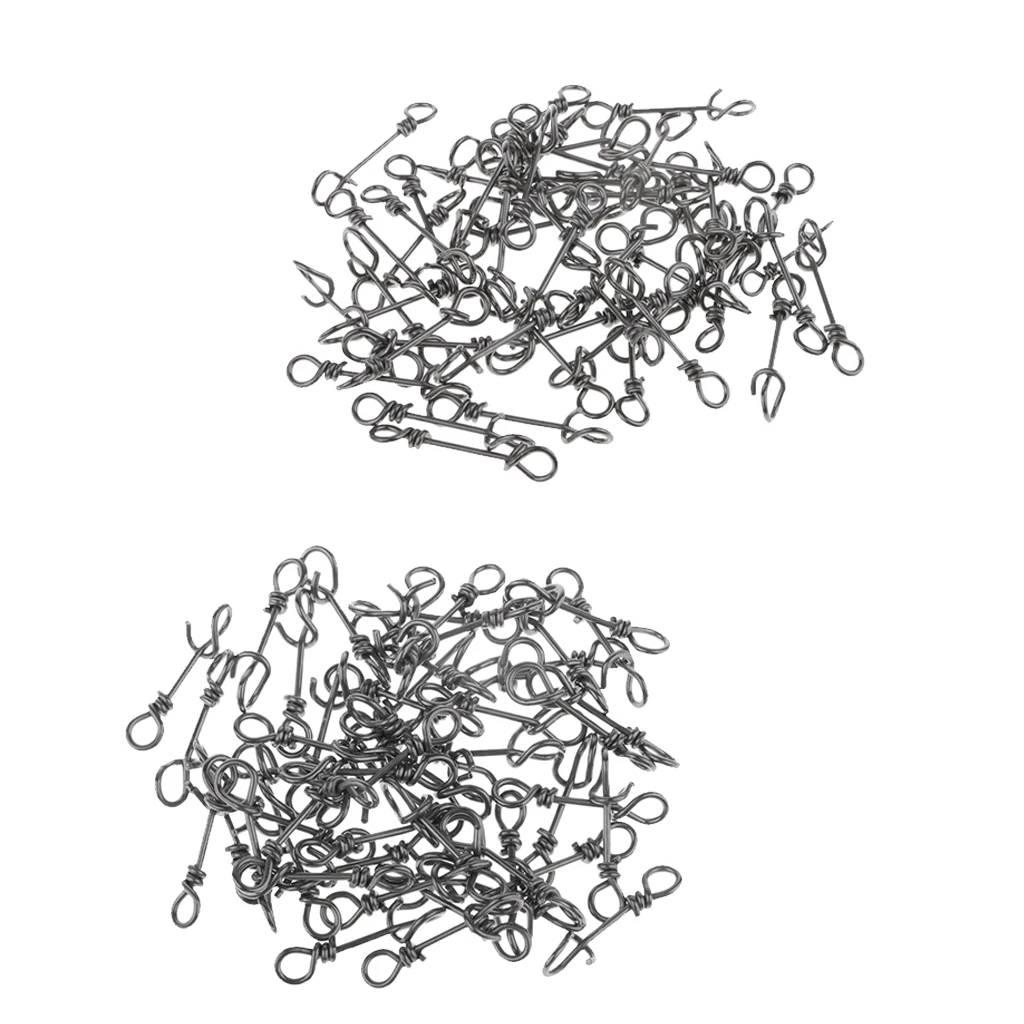 100x Black Portable High Strength Stainless Steel Quick Lock Fishing Snaps Clips Swivels