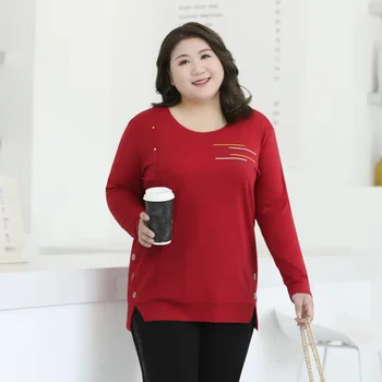 

Plus size women's clothing autumn and winter fat ladies fashion bottoming shirt long sleeve loose t-shirt embroidery cotton top