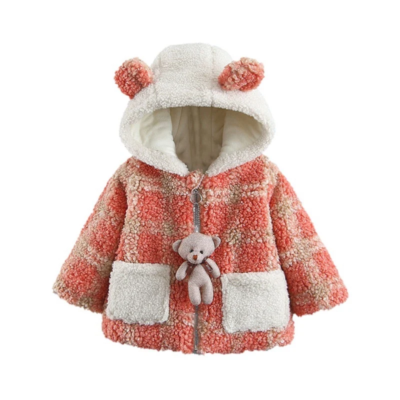 

Children Kids Autumn Warm Baby Girl Long Sleeve Plaid Print Cartoon Hoodie Jacket Outerwear Coat Clothes