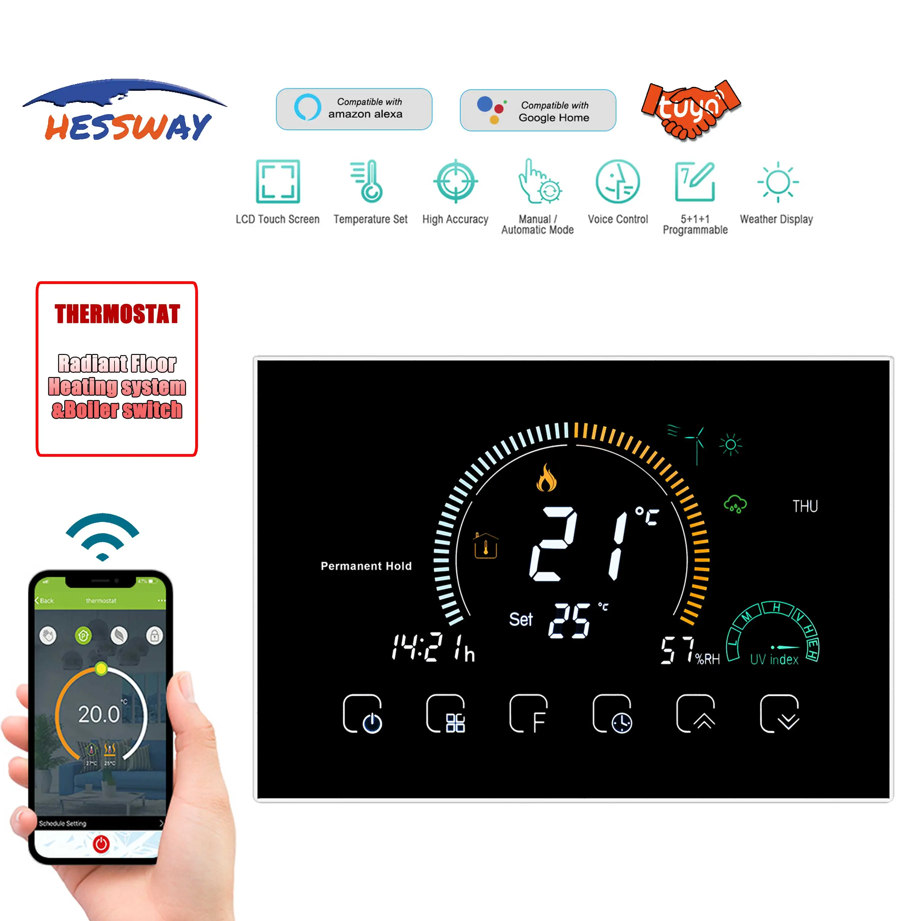 Dual sensor HEATING THERMOSTAT WIFI Work for Alexa Google Home Control  heating system 16A, water heat circulation system, Boiler - AliExpress