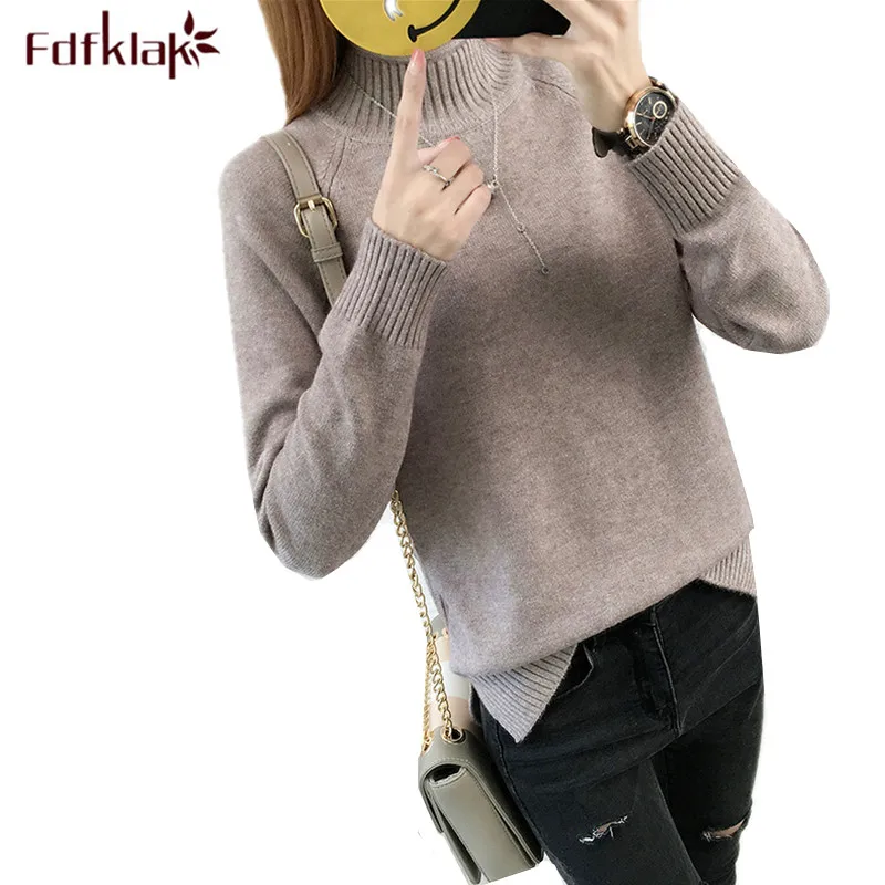 

Fdfklak Korean style pullover sweater women warm autumn winter sweter knitted pull top loose turtleneck sweaters jersey mujer