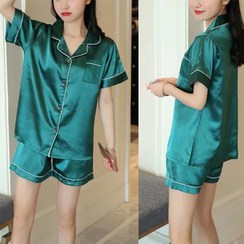 

Newly Women Girl Lady Short Sleeve Button Nightgown Set Pajamas Sleepwear Summer Breathable For Home FIF66