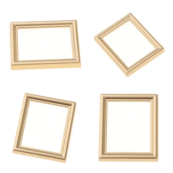 

pack 4 Retro Dollhouse Photo Frames 1/12 Photo Frame Miniature Empty Painting Frames for Dolls House Room Furniture Deco