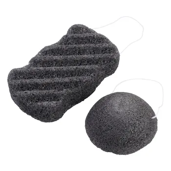 

2 Pcs Konjac Sponge Set With Activated Bamboo Charcoal Body Facial Sponge Deep Cleansing Sponge For Skin Care