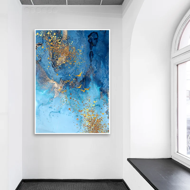 

Abstract Blue Sky Canvas Paintings Bird Gold leaf Wall Art Prints Poster Living Room Decor Decorative Paintings Wall Home Decor