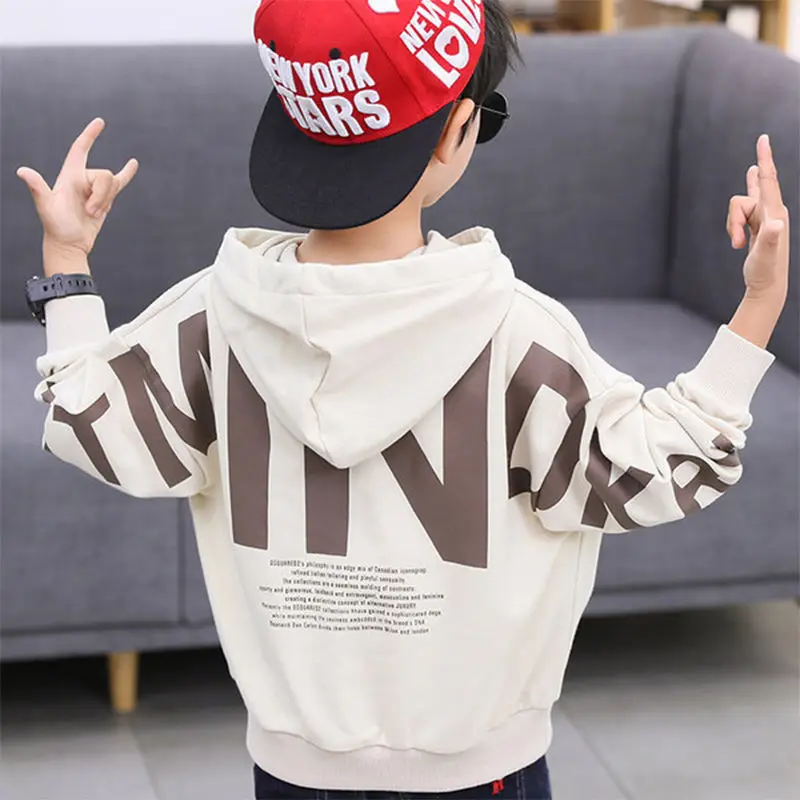 

Spring Autumn New Boys Pullover Hooded Sweater Loose Teenager Coat Jacket Hoodies Children's Clothing For 4 6 7 8 10 12 Years