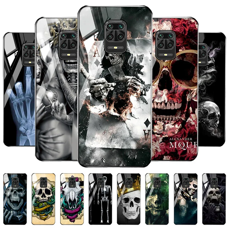 Poco F3 X3 Pro M3 Glass Case For Xiaomi Redmi Note 10 9 8 7 Pro 9s 7s Cases Redmi 9C NFC 3D Skull Cover Mi 11 Lite 10T Hard Skin