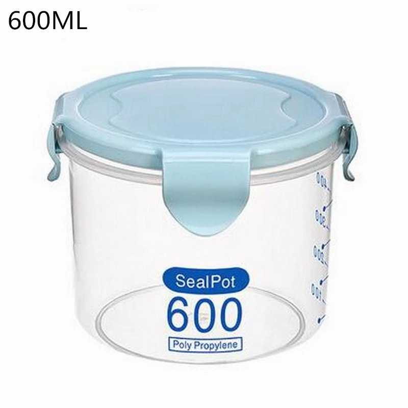 Рис бобы Stoarge Jar с крышкой уплотнения 4 решетки пластиковый кухонный ящик для хранения контейнер в холодильник сохранение пищи - Цвет: 600ml blue