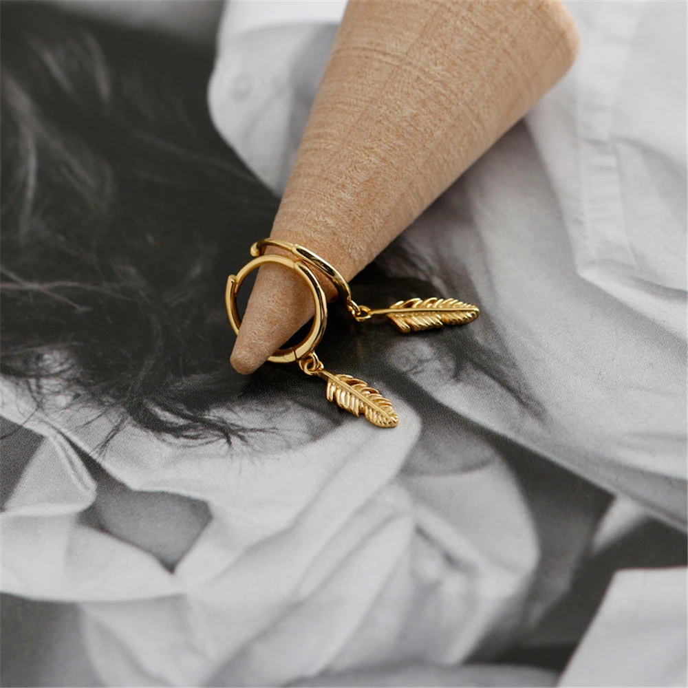 ANDYWEN 925 Sterling Silver 8.5mm Leafs Drop Earring Pendientes Piercing Europeans Luxury Rock Punk Women Round Ring Jewelry