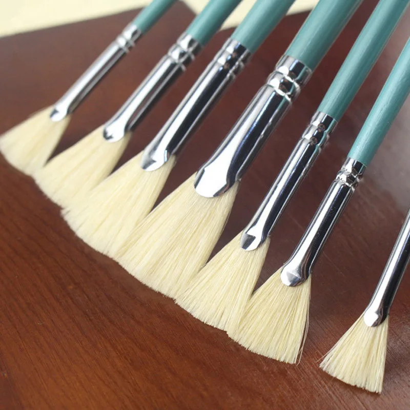 Blue hair fan pen rod oil painting pen watercolor painting set bristles Art Set