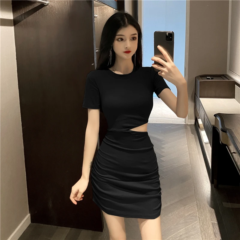 Coigarsam Sexy Short Sleeve Women One Piece Dress Korean New Summer O Neck Dresses Black Gray A8461 Dresses Aliexpress
