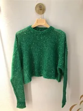 2020 Mohair Green Sequin Sweater Loose Thin New Autumn Winter Pullover Sweater Women 2020 Mohair Green Sequin Sweater Loose Thin New Autumn Winter Pullover Sweater Women