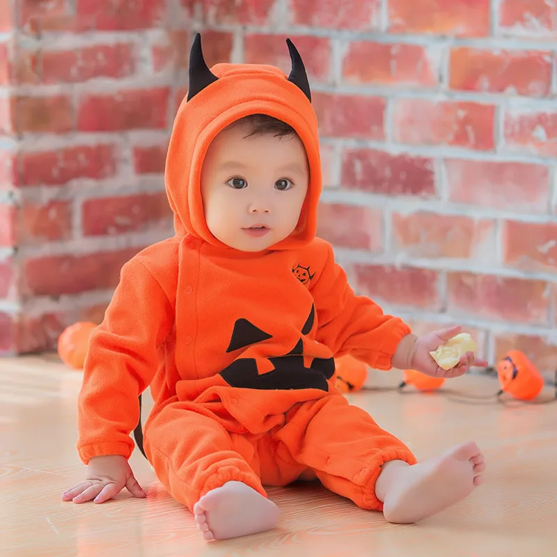 Disfraz Bebe Halloween 2018 Winter Overalls Infant Pumpkin Hooded Halloween Costume For Baby Bat Romper Jumpsuit Newborns