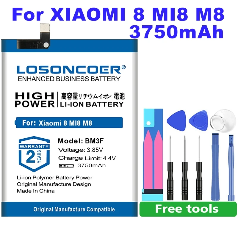 0 Cycle New LOSONCOER 3750mAh BM3F Battery For Xiaomi 8 MI8 MI 8 M8 M 8 Explorer Transparent Exploration Edition Battery