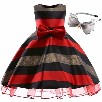 

Children's girls print different colors sweet bow headband girl cartoon striped sleeveless children's dress children's dress