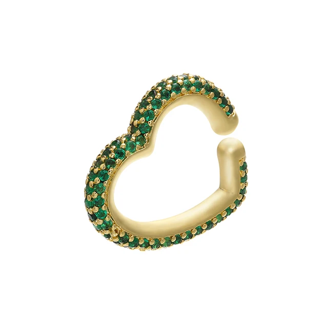 ZHUKOU 1piece 2020 CZ heart Crystal Ear Cuff Earring Fake piercing clips on earrings for women gold/silver color ear Clip VE132 gold green
