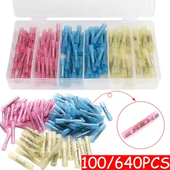 

640PCS Heat Shrink Connectors Waterproof Solder Wire Connectors Heat Shrink Butt Crimp Connectors Electrical Connectors