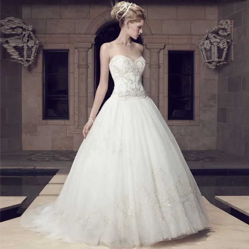 Strapless Lace Appliques Tulle Bridal Ball Gown Vestidos De Novia Court Train Backless Robe Mariée Wedding Dress | Свадьбы и