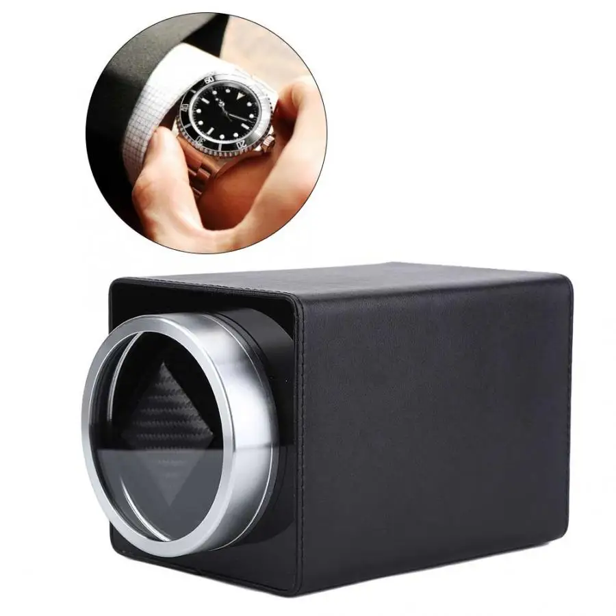 EU Plug 100 240V Automatic Watch Winder Box Display Black PU Leather