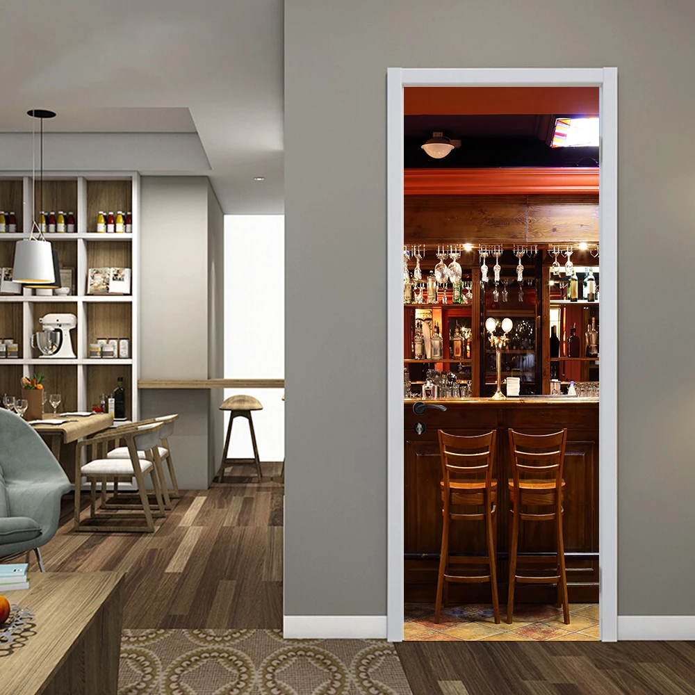 

European Bar Counter DIY Door Stickers Home Decoration Wall Stickers Living Room Art Mural Waterpoof Peel & Stick PVC Wallpaper